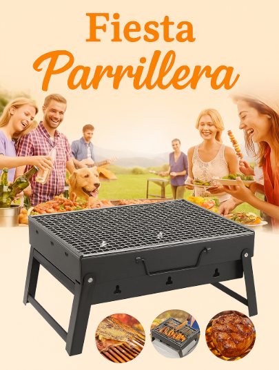 Pack Parrilla Portátil a Carbón + Set Parrillero