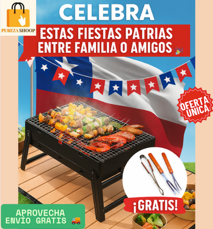 🏕️🔥 Pack Parrilla Portátil + Set Parrillero — perfecto para camping, playa o patio 🌅 Llévalo donde quieras y disfruta un asado al aire libre 🥩🍺✨