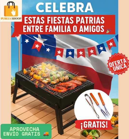 Pack Parrilla Portátil a Carbón + Set Parrillero